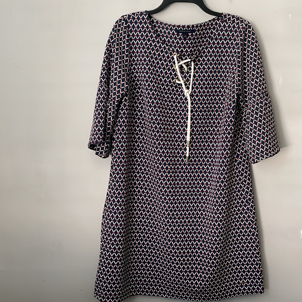 Tommy Hilfiger Blue and White Dolman Sleeve Mini Dress